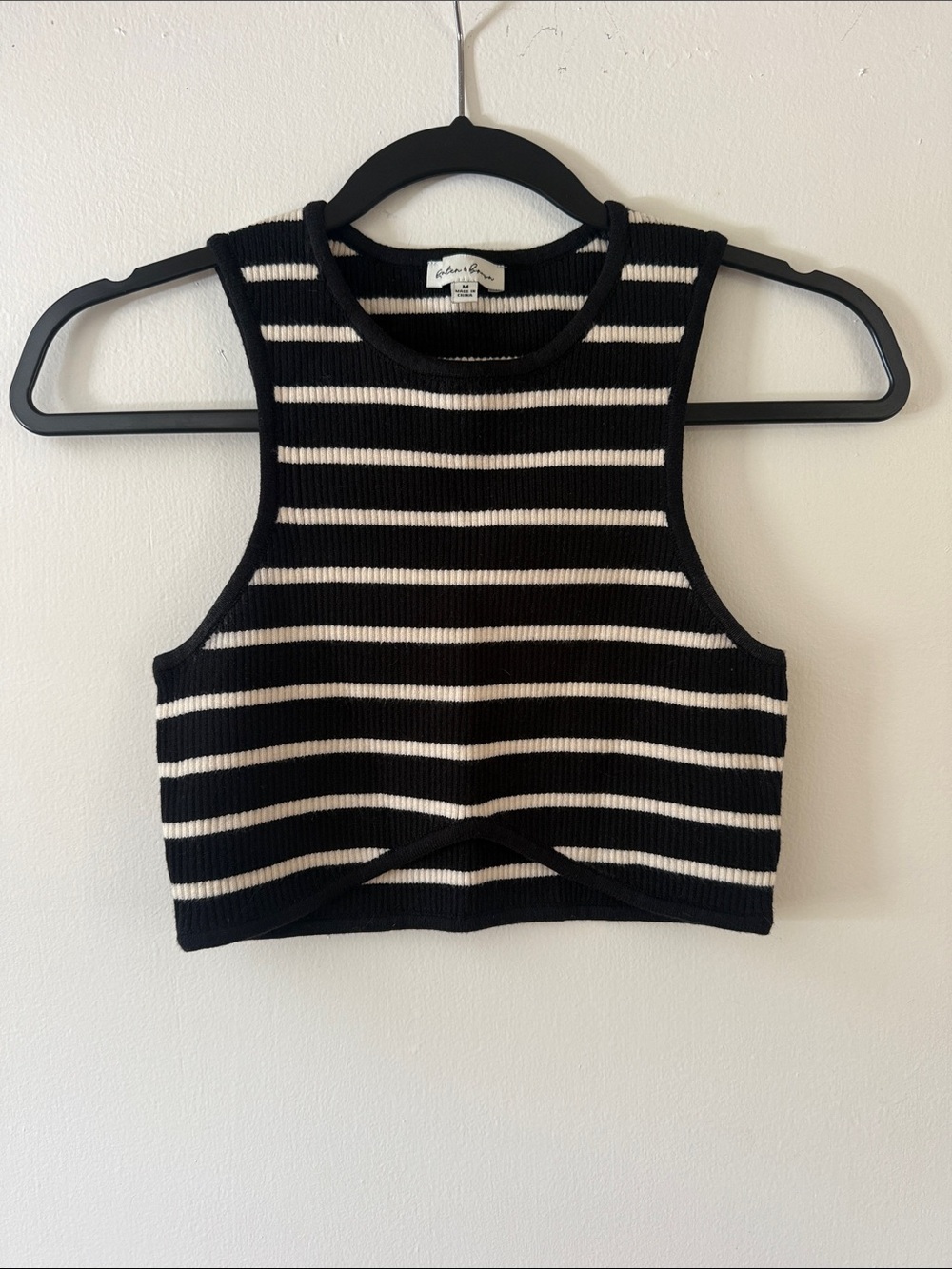 Black and White Striped Ribbed Crop Tank